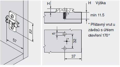 BLUM 173L8130 montážní podložka, křížová, eurošroub, 11,5mm