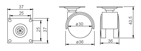 StrongCastors kolečko 30mm plotnička brzda černá