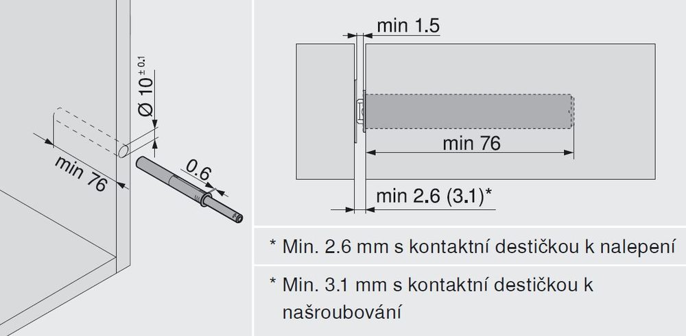 BLUM 956A1004 Tip-on pro závěsy, 76mm, magnet, komplet, bílá