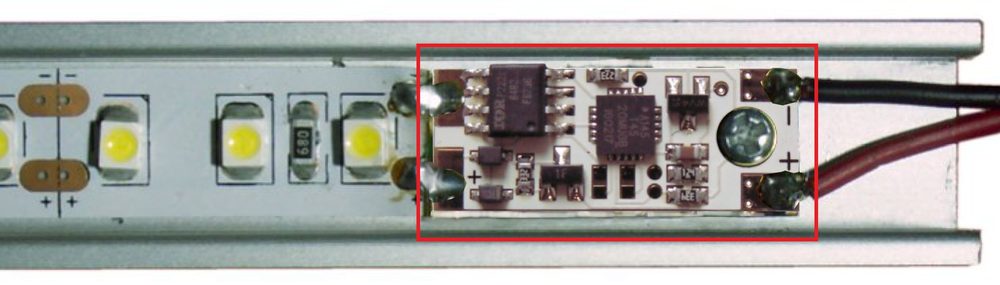 StrongLumio LED vypínač/stmívač do profilu 12/24V, žlutá kontrolka