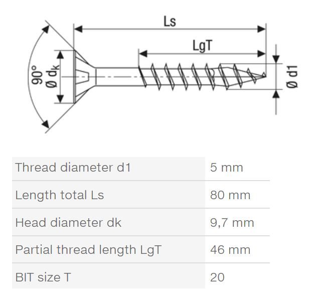 SPAX vrut 5x80/46mm zápustná hlava TXS,W,4C MH částečný závit