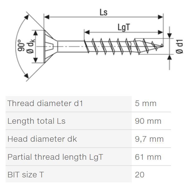 SPAX vrut 5x90/61mm zápustná hlava TXS,W,4C MH částečný závit