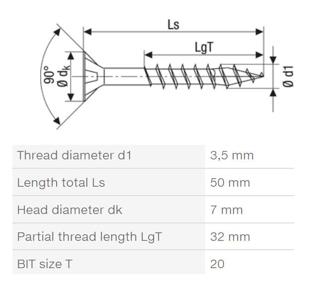 SPAX vrut 3,5x50/32mm zápustná hlava TXS,W,4C MH částečný závit