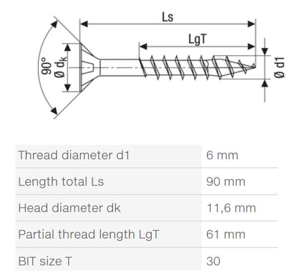 SPAX vrut 6x90/61mm zápustná hlava TXS,W,4C MH částečný závit