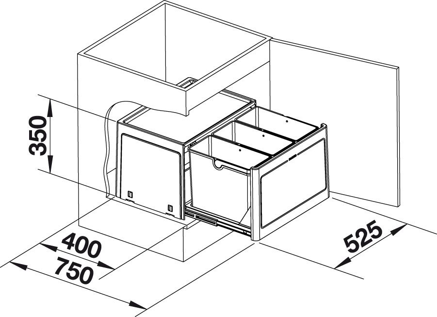 BLANCO 517469 Sorter Select Botton Pro 60/3 Manuell výsuv ruční 3x13l