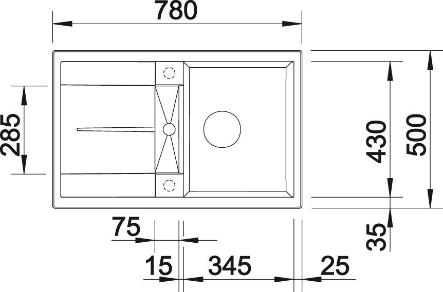 BLANCO 513194 Dřez Metra 45 S bez excentru Silgranit PuraDur antracit