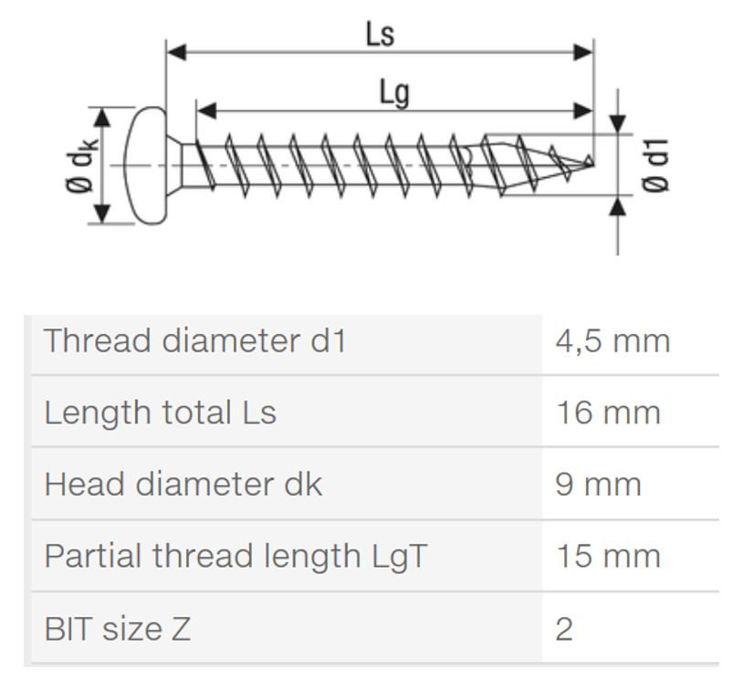 SPAX vrut 4,5x16mm půlkulatá hlava PZ W 4C