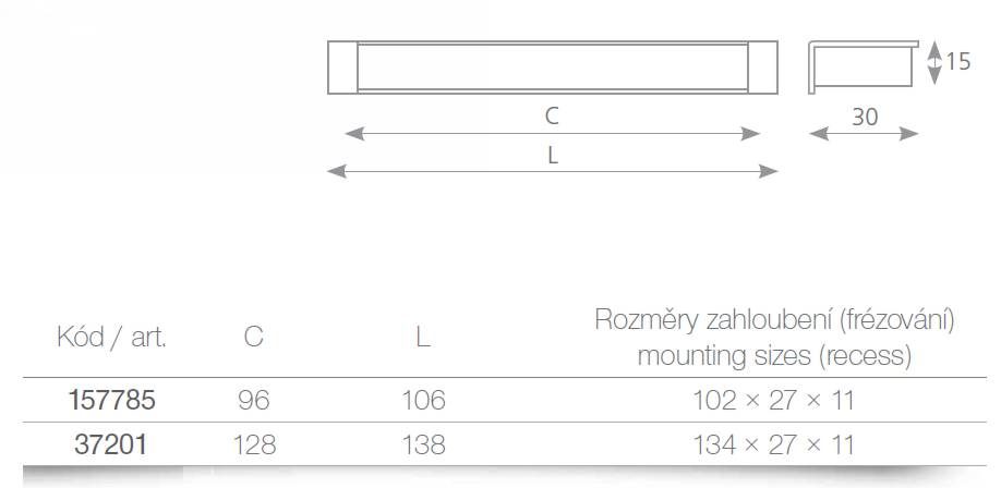 TULIP Úchytka Orinoco 96 zápustná stříbrná