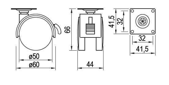 StrongCastors kolečko 50mm plotnička brzda šedá