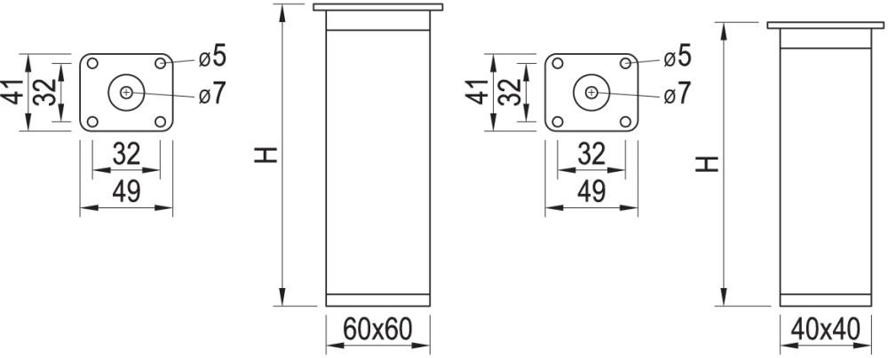 StrongLegs nábytková noha FA009 60Rmm imitace nerezi/šedý plast