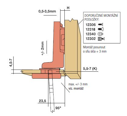 BLUM 75T4300 závěs, vložený, vrtané sklo, 94°