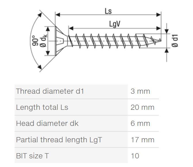 SPAX vrut 3x20mm zápustná hlava TXS W 4C MH