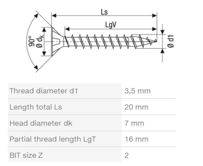 SPAX vrut 3,5x20mm zápustná hlava PZ W 4C MH