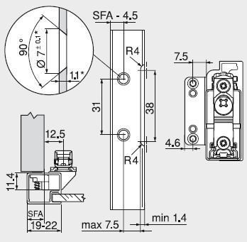 BLUM 20K4A01A02 Aventos HK-S čelní příchyt, alu, L