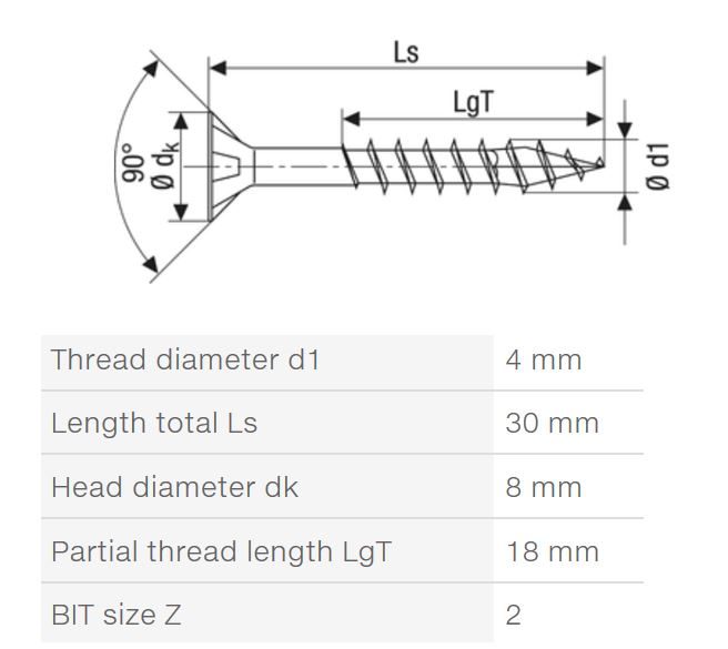 SPAX vrut 4x30/18mm zápustná hlava PZ W 4C MH částečný závit