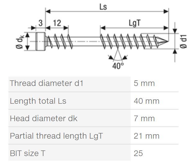 SPAX vrut 5x40mm terasový cylindrická hlava TXS nerez A2 C stříbrný
