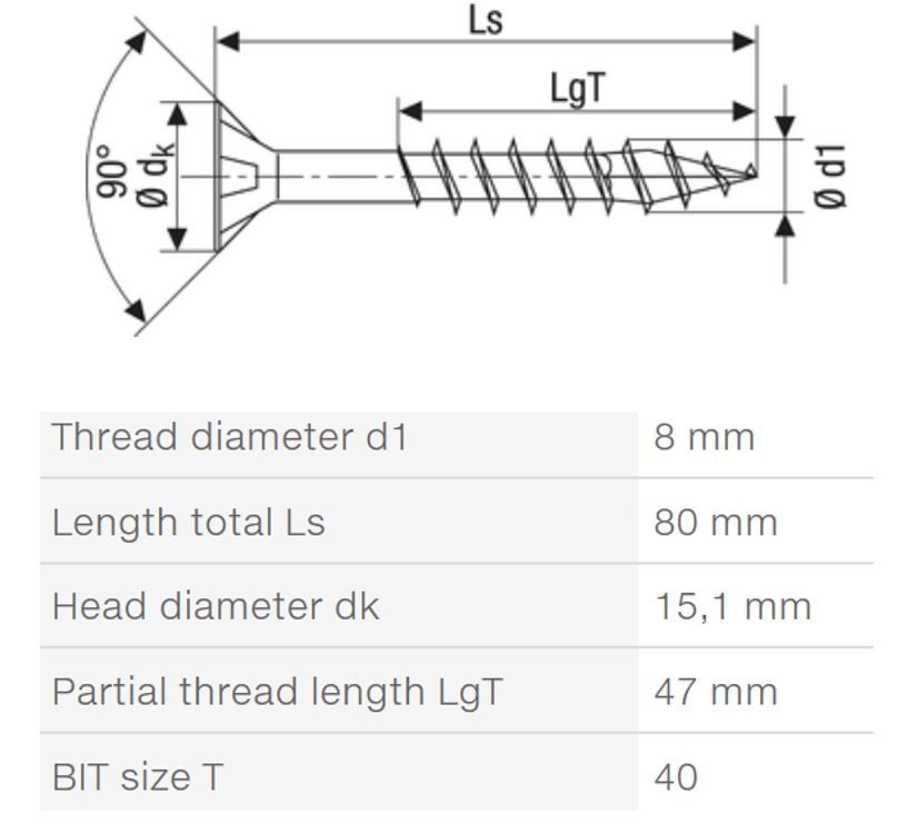 SPAX vrut 8x80/47mm zápustná hlava TXS,W,4C MH částečný závit