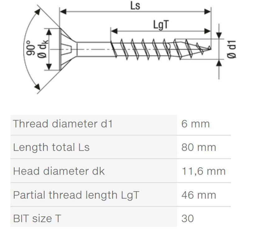 SPAX vrut 6x80/46mm zápustná hlava TXS,W,4C MH částečný závit