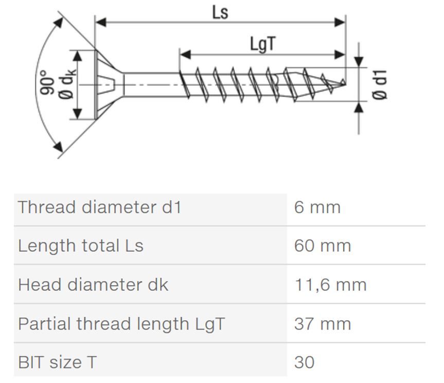 SPAX vrut 6x60/37mm zápustná hlava TXS,W,4C MH částečný závit