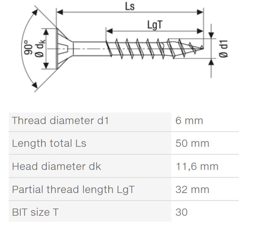 SPAX vrut 6x50/32mm zápustná hlava TXS,W,4C MH částečný závit