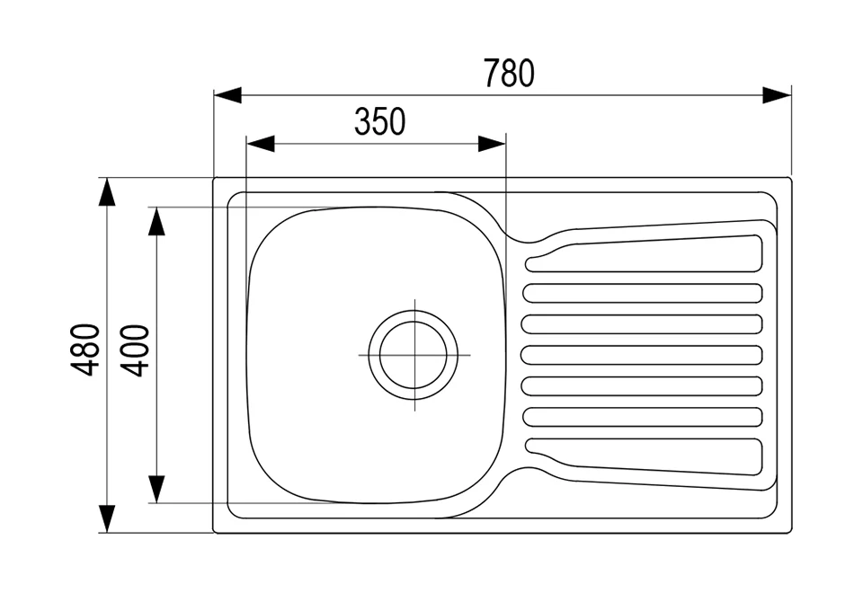 StrongSinks S1 Dřez Nisa, nerez satén 780x480 s odkapem, horní montáž