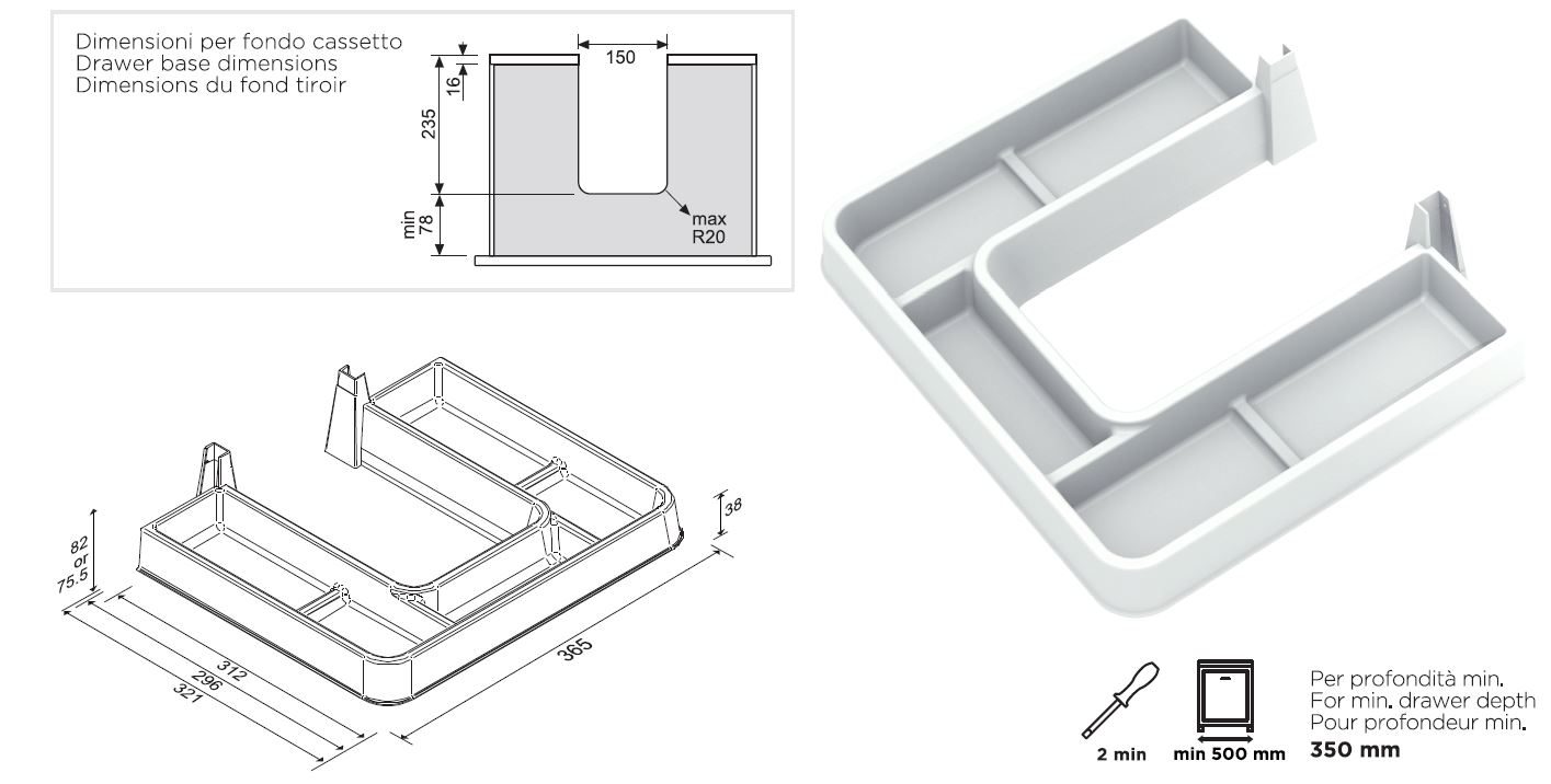 GOLLINUCCI Ochranný límec sifonu pod umyvadlo s přihrádkami 350mm antracit