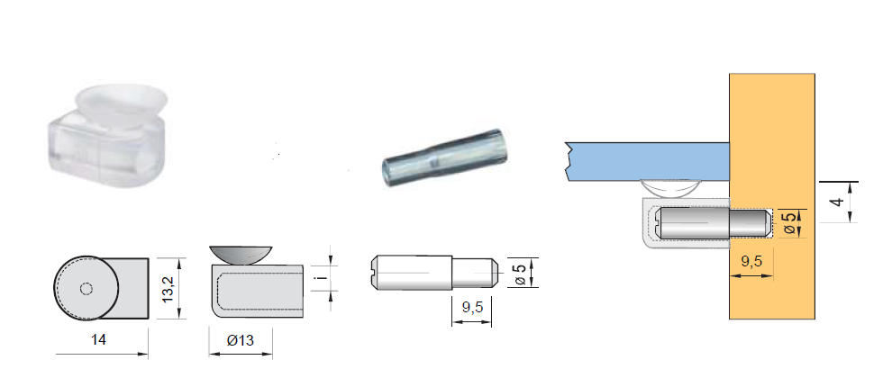 STRONG podpěra policová s přísavkou 13/5mm nikl