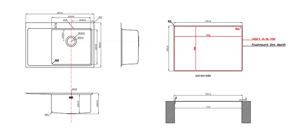 StrongSinks S3 Dřez Nida 787 787x520mm odkap vlevo nerez